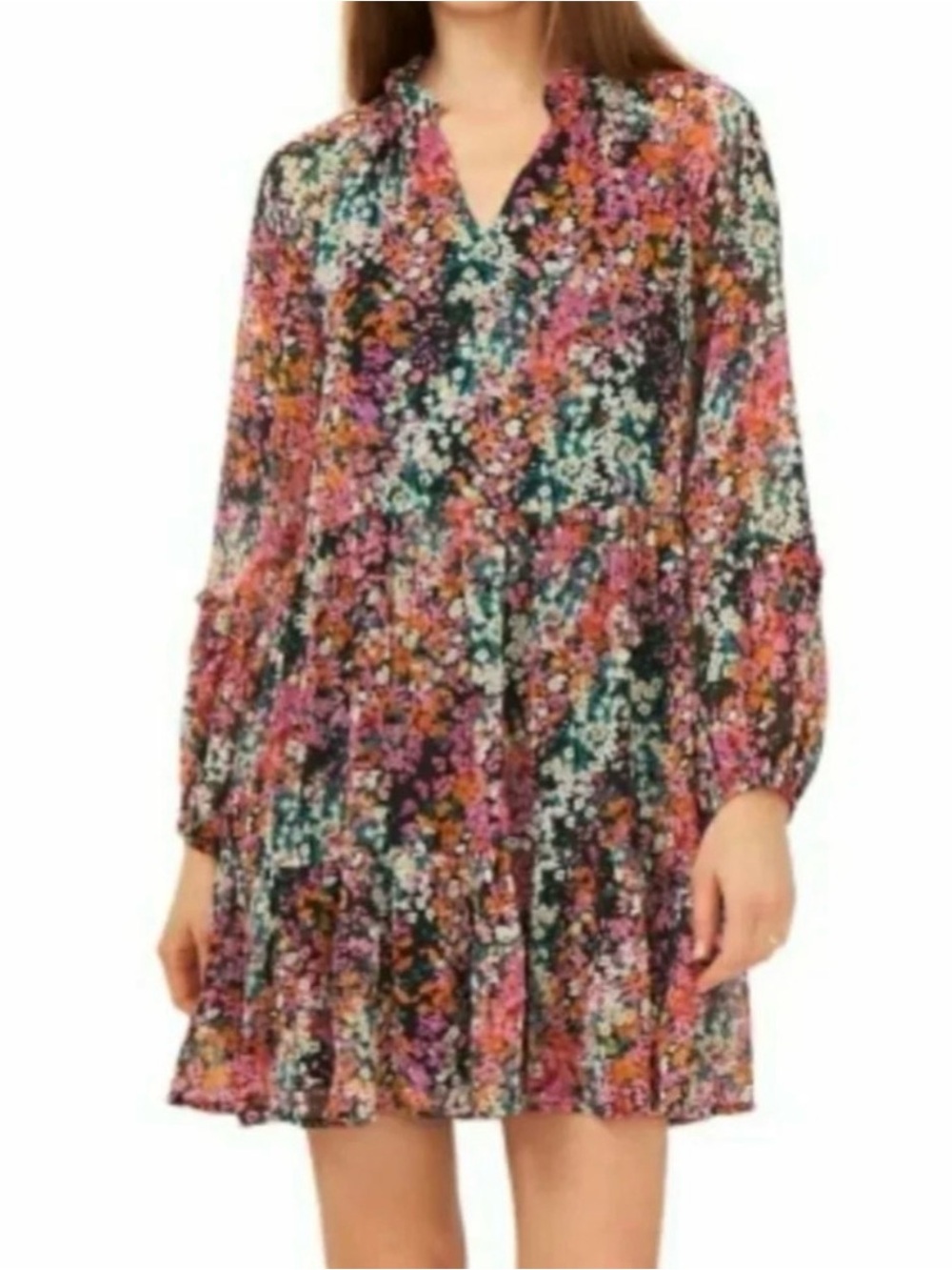 Vince Camuto Black Floral Print Dress with Pink & Orange Accents